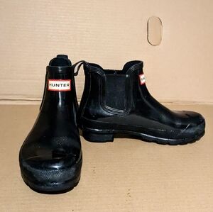 Sz 6 Hunter Chelsea Black Rain Boots Gloss